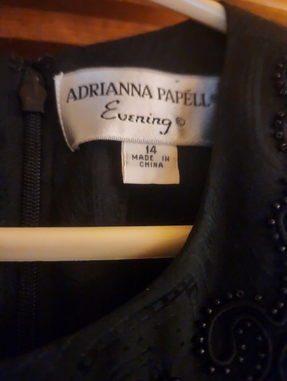Vintage Adrianna Papell Silk Midi Dress Embroidered Beaded Waist/Neck Sz 14 - Picture 3 of 6